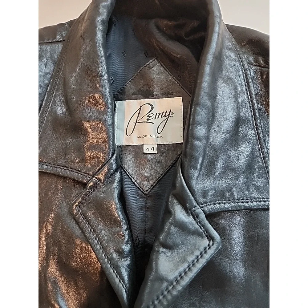 Vintage Remy Leather Jacket Mens XL Black Button Car Coat Made in USA Soft Lamb